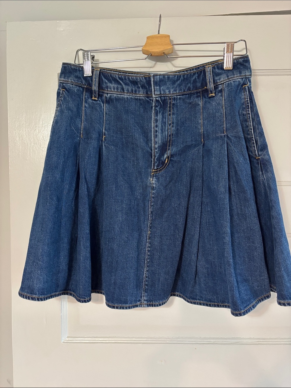Lands' End Dark Blue Denim Pleated Skater Skirt